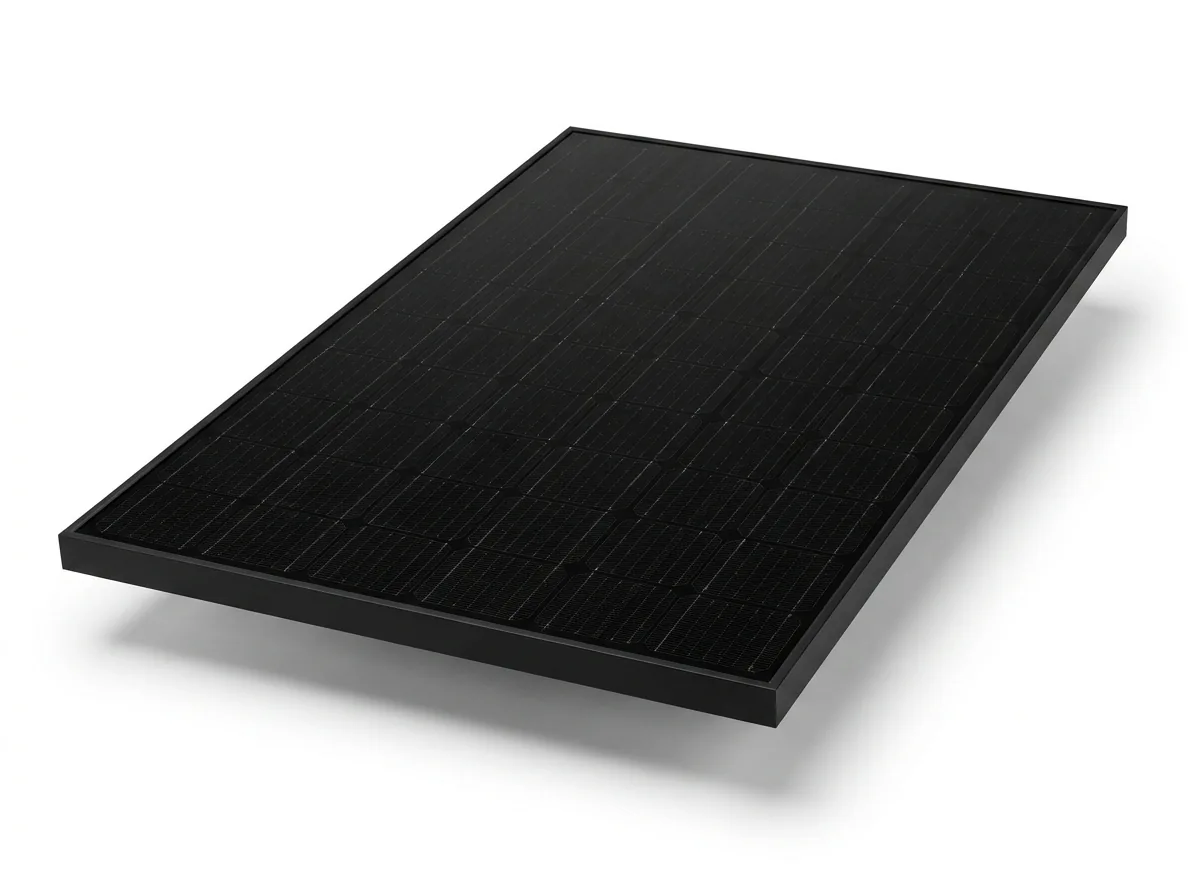 Product photo of an all-black solar panel